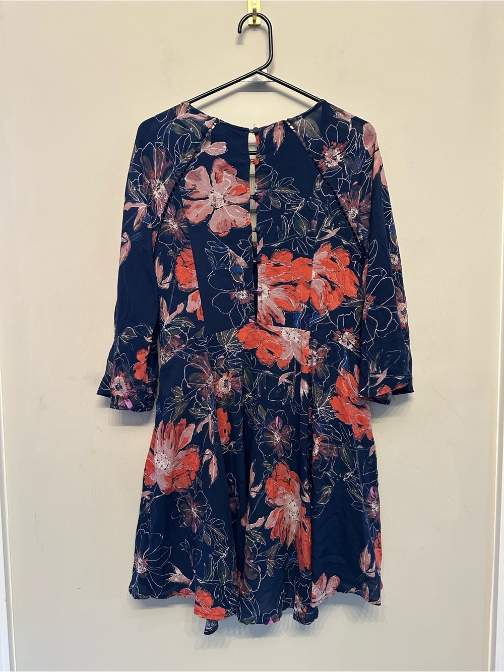 Free People Navy Floral Mini Dress with Coral Blooms Size 2 - Picture 4 of 5